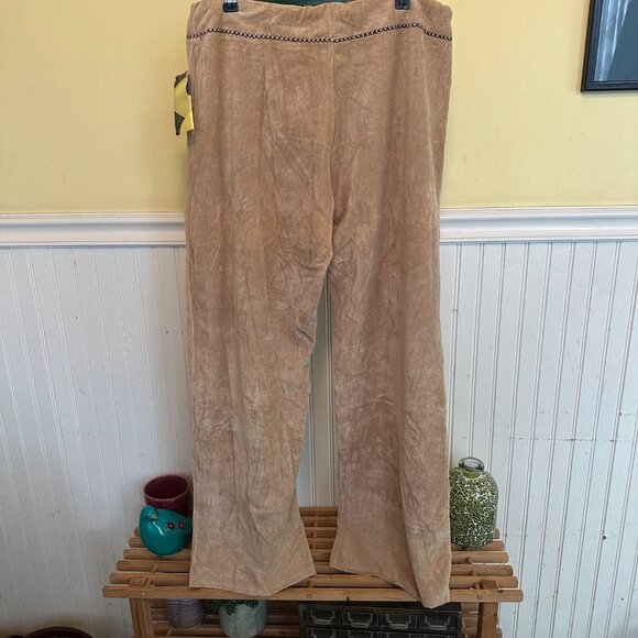 Vintage Mossimo Beige Corduroy Drawstring Pants With Black Embroidery Trim L - Picture 2 of 9